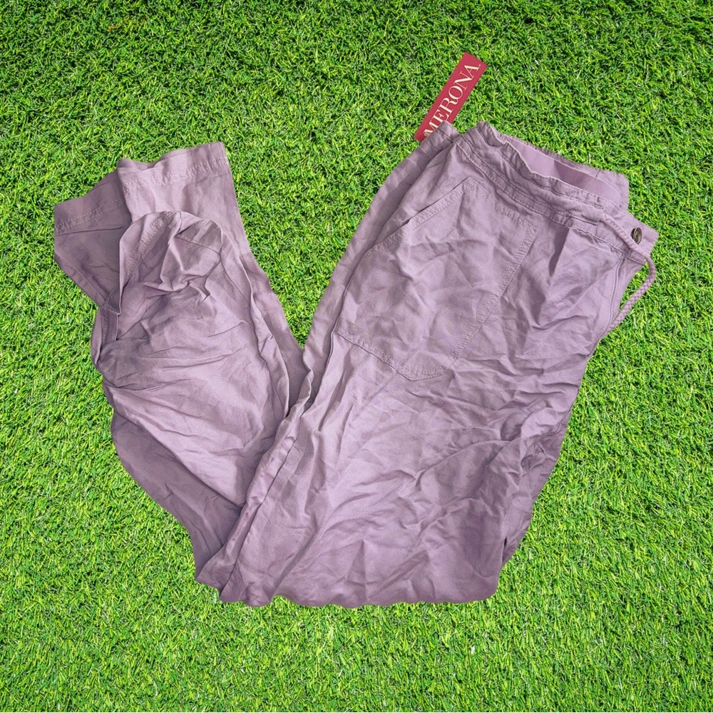 16NWT Merona Womens Purple Button Up Linen Braided Tie Up Pants Size L